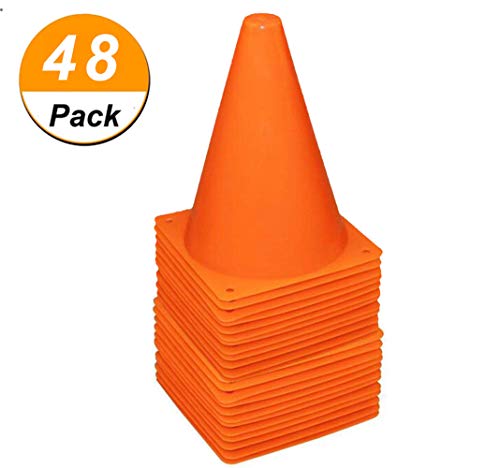 [ 48 Pack ] 7 Inch Plastic Traffic Cones Field Marker Cones Sport Training Traffic Cone Sets for Skate Soccer Indoor/Outdoor Agility Training & Festive Events Physical Education Flexible - Orange