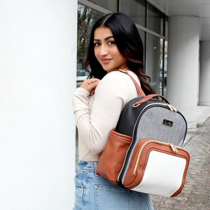 Itzy Ritzy Mini Diaper Bag Backpack – Chic, Compact Mini Plus Backpack with Changing Pad, 10 Pockets (6 Internal, 4 External), Grab-Top Handle & Rubber Feet (Coffee & Cream) - color: Coffee & Cream