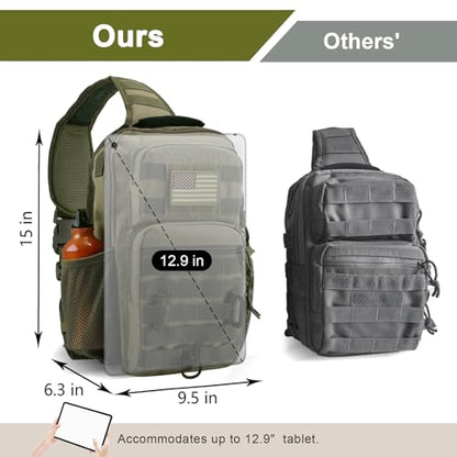 Rover Sling Pack Tactical Shoulder Sling Bag Backpack with Bottle Holder Crossbody Chest Bag, Olive - color: Olive