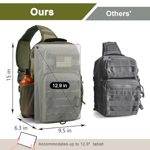 Rover Sling Pack Tactical Shoulder Sling Bag Backpack with Bottle Holder Crossbody Chest Bag, Olive - color: Olive