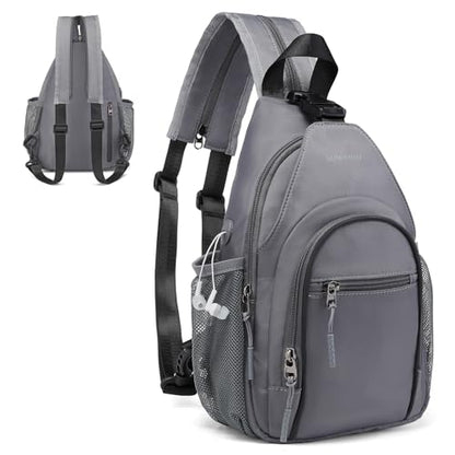 Crossbody Sling Bag with Water Bottle Holder, 8.3" Convertible Small Backpack Anti Theft Daypack, Chest Fanny Pack for Men Women, Grey - color: Grey
