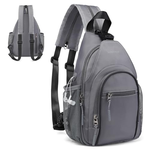 Crossbody Sling Bag with Water Bottle Holder, 8.3" Convertible Small Backpack Anti Theft Daypack, Chest Fanny Pack for Men Women, Grey - color: Grey