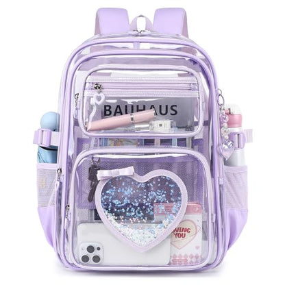 Clear Backpack for School Girls, Cute Heavy Duty PVC Transparent Bookbag, See-Through Bag for Stadium Event Purple - color: Purple