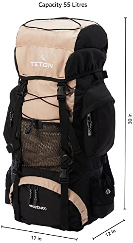 TETON 55L Scout Internal Frame Backpack for Hiking, Camping, Backpacking, Rain Cover Included - color: Tan, size: 55L