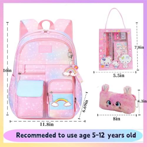 Kids Backpack for Girls.Girls Backpack,School Bag for Kids.GirlsTeens Middle Student,Kawaii Children's Book Bag pink - color: Pink Rainbow