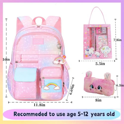 Kids Backpack for Girls.Girls Backpack,School Bag for Kids.GirlsTeens Middle Student,Kawaii Children's Book Bag pink - color: Pink Rainbow