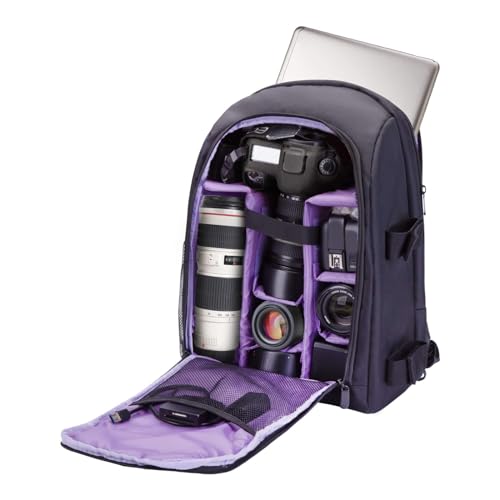 G-raphy Camera Backpack Camera Bags for Photographer Photography DSLR SLR Backpack with Laptop Compartment for DSLR Cameras, Lenses, Tripod and Accessories (Purple)