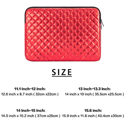 Puffy Laptop Sleeve 11 12 13 13.3 14 15 15.6 inch Case Protective Bag Quilted PU Leather Lined Padded - color: Red Quilted, size: 11-12 Inch