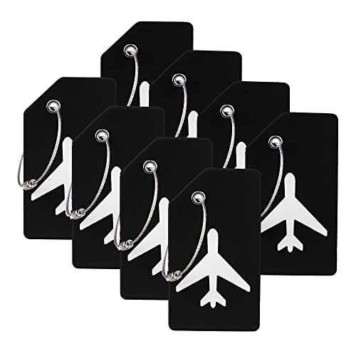8 Pack Silicone Luggage Tag for Suitcases with Stainless Loop, TSA Approved, Privacy Protection Travel Essentials Bag Tags by Gostwo, Black - color: Black