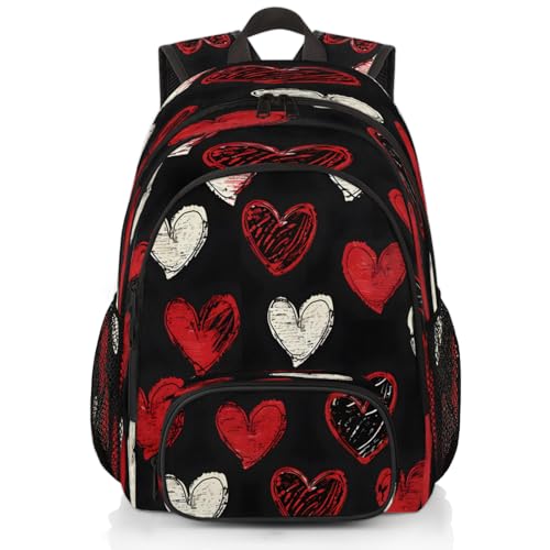 Black Red Hearts Laptop Backpack for Women Men, 18.3 Inch Travel Work Backpacks, Hearts Romantic Waterproof Computer Casual Daypack Nurse Teacher Bags - color: Multicolor 3