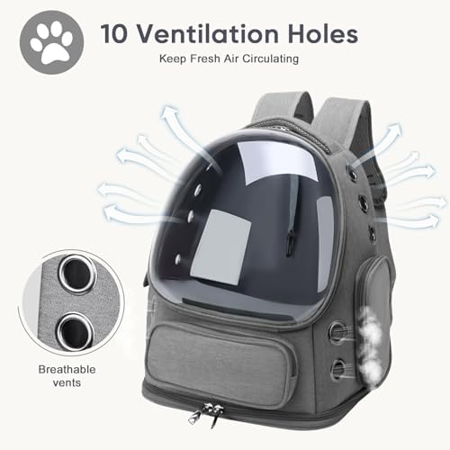 Breathable Cat Backpack Carrier, Large Space Cat Bubble Backpack for Kitty & Small Dog up to 18lbs, Foldable Cat Carrier Backpack, Transparent Airline Approved Carrier for Travel (Gray) - color: Light gray
