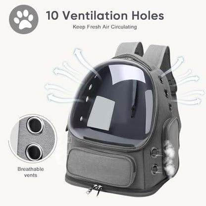 Breathable Cat Backpack Carrier, Large Space Cat Bubble Backpack for Kitty & Small Dog up to 18lbs, Foldable Cat Carrier Backpack, Transparent Airline Approved Carrier for Travel (Gray) - color: Light gray