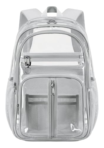 Cusangel XL TPU Clear Backpack Heavy Duty for Stadiums,18in School Bookbag Teens 15+ boys Girls and Adults Multi-Pocket Design & Reinforced Stitching(Grey-18inch) - color: Grey-18inch
