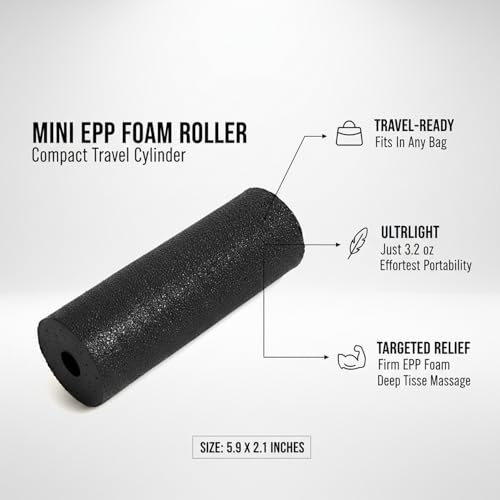 Mini EPP Foam Roller for Travel - Compact Exercise Cylinder for Yoga, Stretching & Fitness Support (Black, 1 Pack)