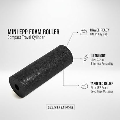 Mini EPP Foam Roller for Travel - Compact Exercise Cylinder for Yoga, Stretching & Fitness Support (Black, 1 Pack)
