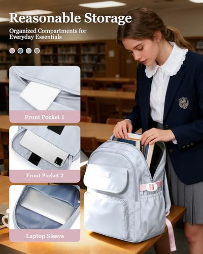 Cute Middle School Backpack For Teen Girls,Waterproof Casual Bookbags,Lightweight Travel Daypack,Basic Laptop College Backpack For Women(grey - color: A6-grey