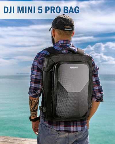 PEKREWS Mini 5 Pro Case, Expandable Carry On Bag for DJI RC 2/ RC-N3 Controller, Large Capacity Mini 5 Pro Backpack Fits 17.3 Inch Laptop and Fly More Combo, Travel Drone Carrying Case for Accessories