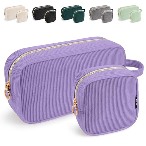 WLLWOO 2pcs Small Makeup Bag for Purse Corduroy Mini Cosmetic Pouch Ring Zipper Portable Travel Toiletry Organizer for Women Pencil Case Coin - color: Purple-2pcs