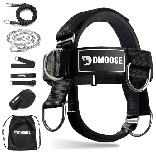 DMoose Fitness Neck Harness for Weight Lifting - Soft Padded Head & Chin Strap with 30" Heavy Duty Steel Chain - Neck Exerciser, Trainer & Strengthener to Support Injury Recovery and Intense Workouts - color: Black Plus