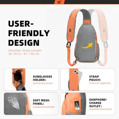 SKYSPER Sling Bag RFID Crossbody Sling Backpack Cross Body Shoulder Bag Travel Hiking Daypack for Women Men(Orange) - color: Orange