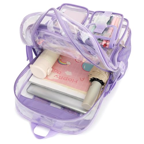 Clear Backpack Heavy Duty Transparent Backpacks Stadium Approved for School Work Sport Travel (Lavender Purple) - color: Lavender Purple