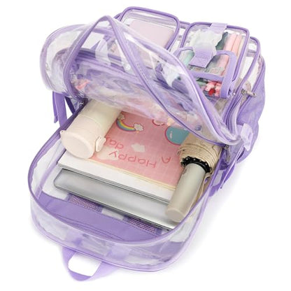 Clear Backpack Heavy Duty Transparent Backpacks Stadium Approved for School Work Sport Travel (Lavender Purple) - color: Lavender Purple