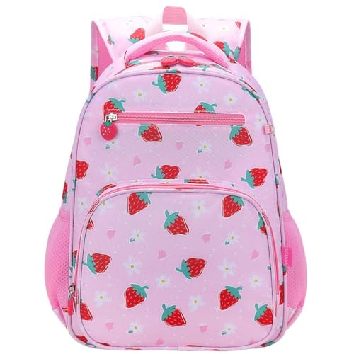 RHCPFOVR Kids Backpack for Girls - Girls Backpack 3-8 Ages Strawberry for Kids 15 Inch School Bookbag for Kindergarten Elementary School Bookbag for Girl 1st 2nd Grade - style: Pink Strawberry
