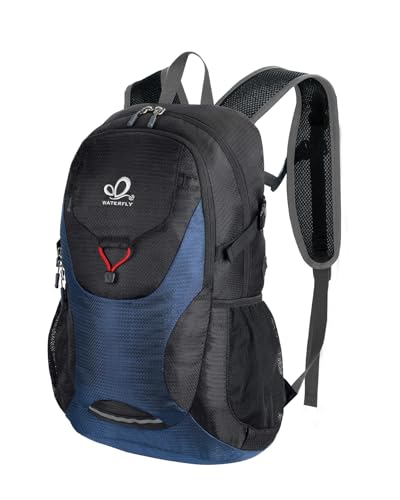 WATERFLY Lightweight Packable Hiking Backpack: 30L Foldable Travel Daypack Ultralight Camping Day Pack for Woman Man - color: Blue & Black