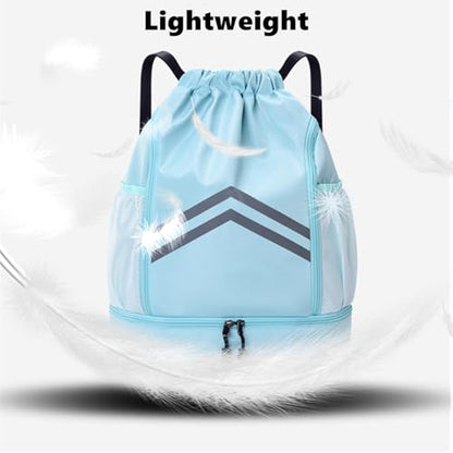 Sports Drawstring Backpack - Water Resistant Gym Bag with Shoes Compartment and Water Bottle Holder Pockets -Drawstring Bag String Cinch Bag for Gym, Travel, Swimming, Beach, Men Women (Pink) - color: Pink