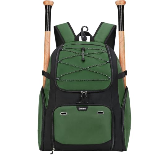 Baseball Backpack for Adult Large Capacity Softball Bat Bag with Shoe Compartment & Wet Pocket Baseball Bag with Fence Hook for 4 Bats & Equipment - color: Green, size: 58 L