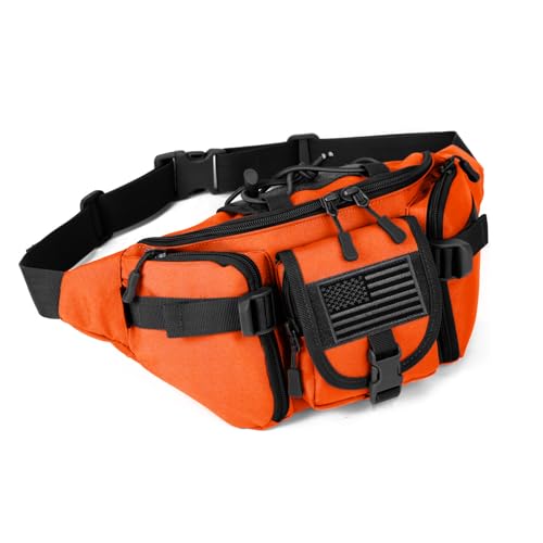 ArcEnCiel Tactical Fanny Pack for Men Women Waist Bag Hip Belt Outdoor Hiking Fishing Bumbag with Patch (Orange) - color: Orange