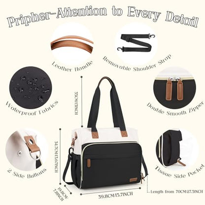 Diaper Bag Backpack Mommy Bag Large Capacity Diaper Backpack Travel Essential Baby Diaper Bag for Mom and Dad, Black & Beige - color: Black & Creamy-white