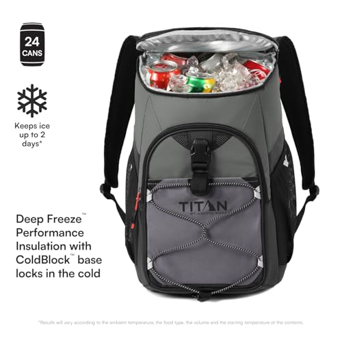 Titan by Arctic Zone Backpack Cooler, Insulated Soft Sided Bag with Leak Proof Lining and Padded Straps, for Lunch, Picnic, and Travel, 24 Can Capacity - color: Sharkskin Gray