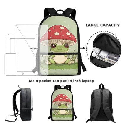 ZOUTAIRONG Green Frog Mushroom Mini Thermos and School Bags for Boys Girls 7-10/10-12/12-16, Casual Backpack with Side Pockets for School Travel - color: Green Frog Mushroom
