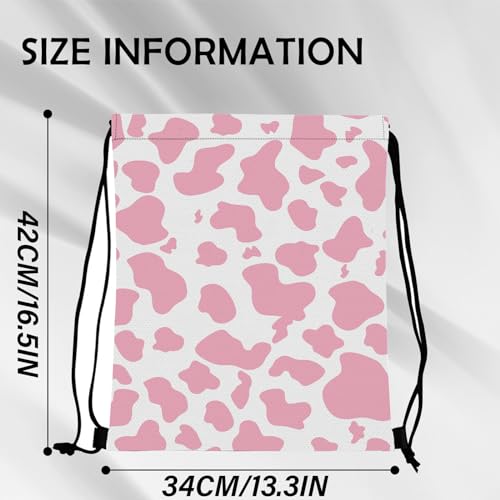 Drawstring Backpack Draw String Bag Sports Gym Bags Waterproof Cute Aesthetic Sackpack for Unisex Women Sports Beach Travel(13"×17")-Pink Cow - color: Z7-pink Cow