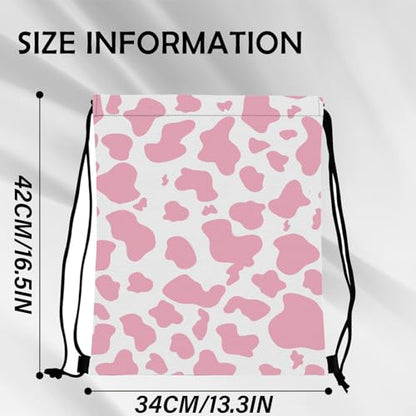 Drawstring Backpack Draw String Bag Sports Gym Bags Waterproof Cute Aesthetic Sackpack for Unisex Women Sports Beach Travel(13"×17")-Pink Cow - color: Z7-pink Cow