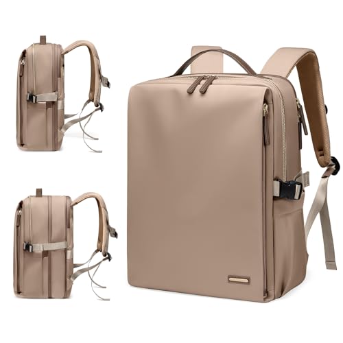 GOLF SUPAGS Stylish Laptop Backpack for Women Airline Approved Perfect for Work College and Travel Multi-Functional Casual Daypack Fits 17.3 Inch Notebook (Champagne) - color: Champagne-expandable, size: 17.3-Inch