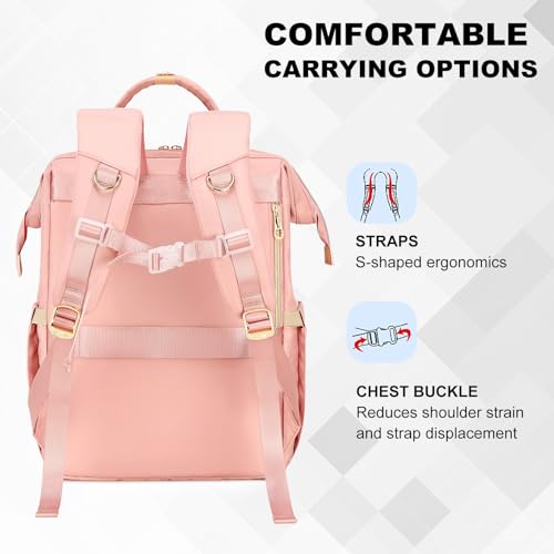 AIJIEKE Lunch Backpack for Women, 15.6 Inch Laptop Backpack with Detachable Insulated Cooler Lunch Box, 2-in-1 Water Resistant Work Computer Bag for Nurse Teacher College Commute, Pink - color: Pink