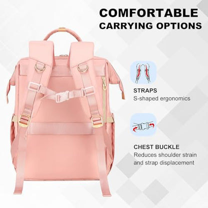 AIJIEKE Lunch Backpack for Women, 15.6 Inch Laptop Backpack with Detachable Insulated Cooler Lunch Box, 2-in-1 Water Resistant Work Computer Bag for Nurse Teacher College Commute, Pink - color: Pink