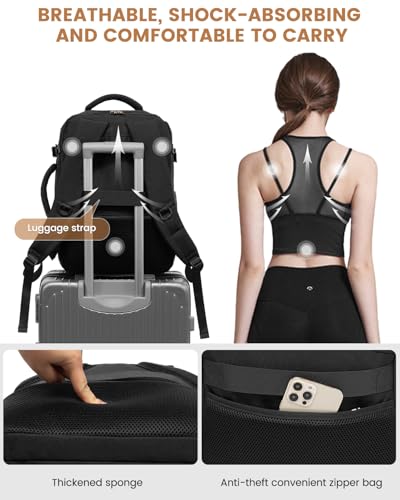 LOVEVOOK Travel Backpack for Women,Carry On Backpack Flight Approved - color: Black
