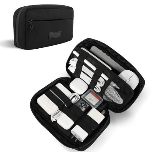 GOX Cable Organizer Travel Bag, Water Resistant Electronic Accessories Case, All-in-One Tech Storage Pouch for Chargers, Cords, Batteries,Phone, Hard Drive & Power Bank, Black - color: Black