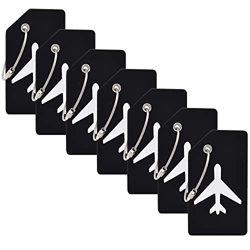 7 Pack Silicone Luggage Tag Baggage Handbag Travel Bag Tags with Name ID Card Perfect to Quickly Spot Luggage Suitcases (Black) - color: Black, size: Set of 7