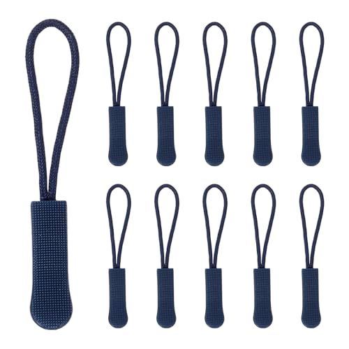 PATIKIL 2.6 Inch Zipper Pulls Replacement, 50 Pcs Nylon Cord Extension Zipper Pull Tab Tags for Handbag Backpacks Jackets Luggage Purses, Navy Blue - color: Navy Blue
