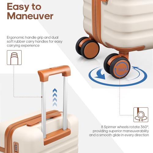 Luggage Sets 5 Piece, Carry On Luggage 20In With Spinner Wheels, Hardside Suitcase Set with TSA Lock,Durable Checked Large Suitcase With Travel Backpack for Men- 20in/24in/28in (Beige, 5 piece set) - color: Beige, size: 5 piece set