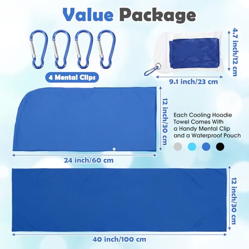 8 Pack Cooling Hooded Towels Set Cooling Towels for Neck and Face Microfiber Soft Breathable Sweat Rags Ice Scarf for Hot Weather Gym, Sports, Camping, Workout, Running, Outdoor Activities