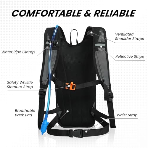 Nepest Hydration Backpack with 2L Water Bladder Water Back Pack, Black | 2L Water Bladder, Lightweight, Cycling, Hiking, Running, Biking, Bike - color: Grey