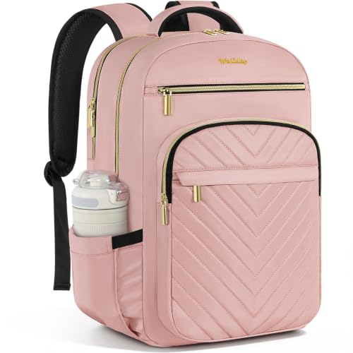 Laptop Backpack for Women with Cup Pocket, 17.3in Travel Work Purse Bookbag for Teacher Nurse, Large-Capacity 40L College Back Pack, Water Resistant Computer Business Bag, Pink - color: Pink, size: 17.3in