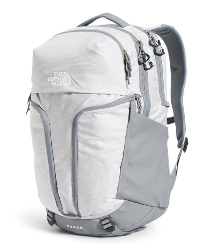 The North Face Women's Surge Commuter Laptop Backpack - Everyday Travel Bag, Laptop Sleeve, Water-Repellent, TNF White Metallic Mélange/Mid Grey-NPF, One Size - color: Tnf White Metallic Mélange/Mid Grey-npf