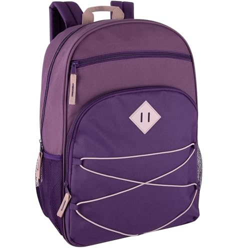 Summit Ridge Backpacks with Bungee Cord Front | 17” Multi Pocket Backpack for Adults, College, Travel (Purple/Lilac) - color: Purple/Lilac