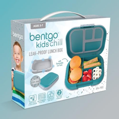 Bentgo Chill Kids Leakproof Lunch Box - 4-Compartment Bento Box with Built-In Ice Pack, 3.3 Cup Capacity, BPA-Free, Microwave & Dishwasher Safe Tray, Ages 3–7 (Truly Teal) - color: Confetti Edition - Truly Teal